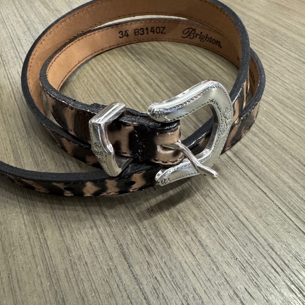 Brighton Black and Tan Leopard Belt with Engraved Silver Buckle